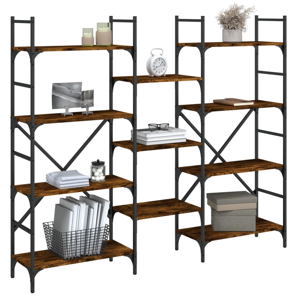 Bibliothèque chêne fumé 160x28,5x136,5 cm bois d'ingénierie - XIOS