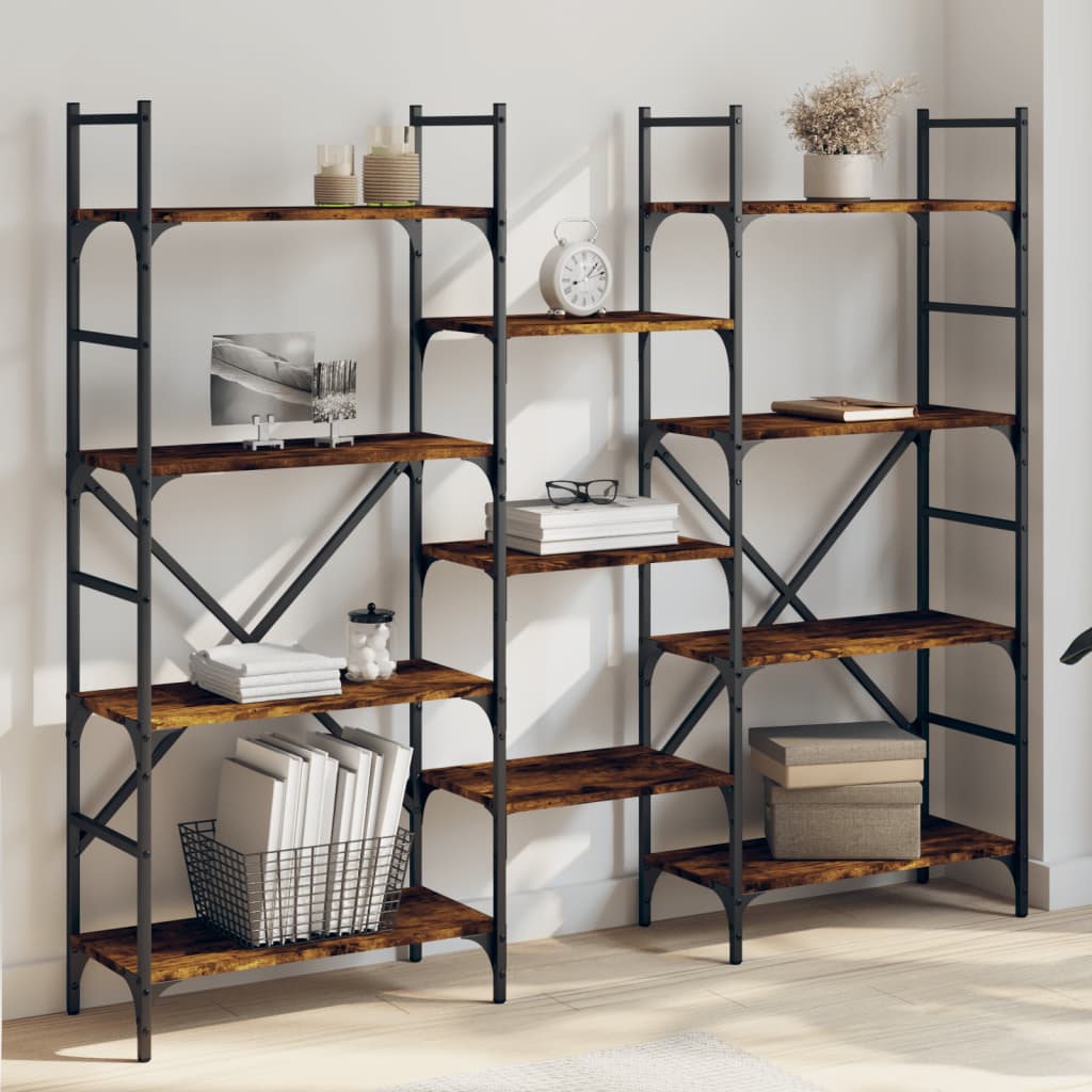 Bibliothèque chêne fumé 160x28,5x136,5 cm bois d'ingénierie - XIOS