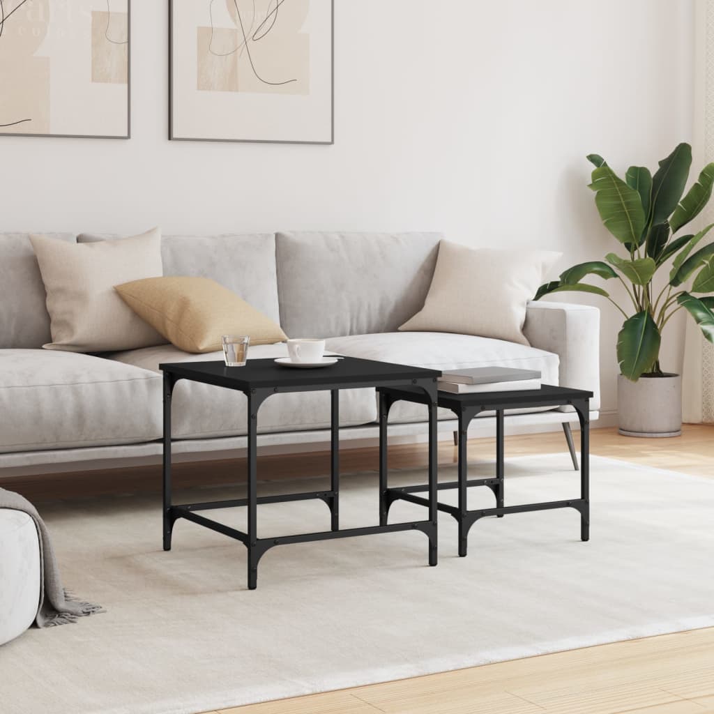 Tables basses gigognes 2 pcs noir bois d'ingénierie - XIOS