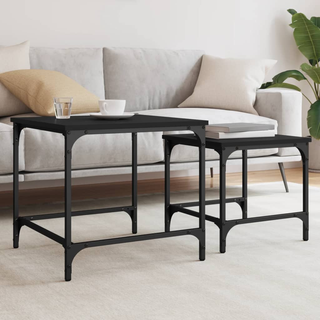 Tables basses gigognes 2 pcs noir bois d'ingénierie - XIOS