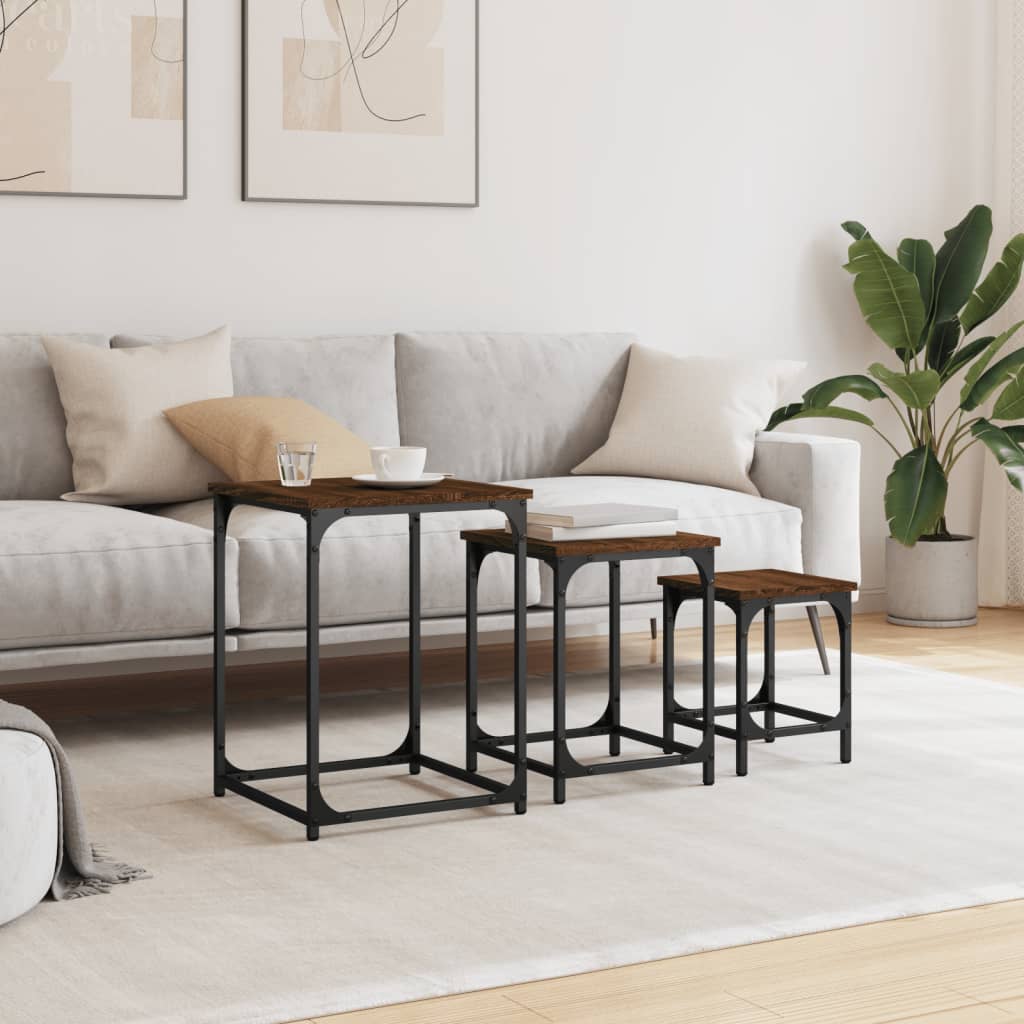Tables basses gigognes 3 pcs chêne marron bois d'ingénierie - XIOS