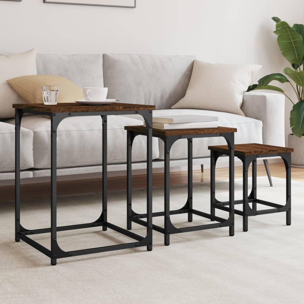 Tables basses gigognes 3 pcs chêne marron bois d'ingénierie - XIOS