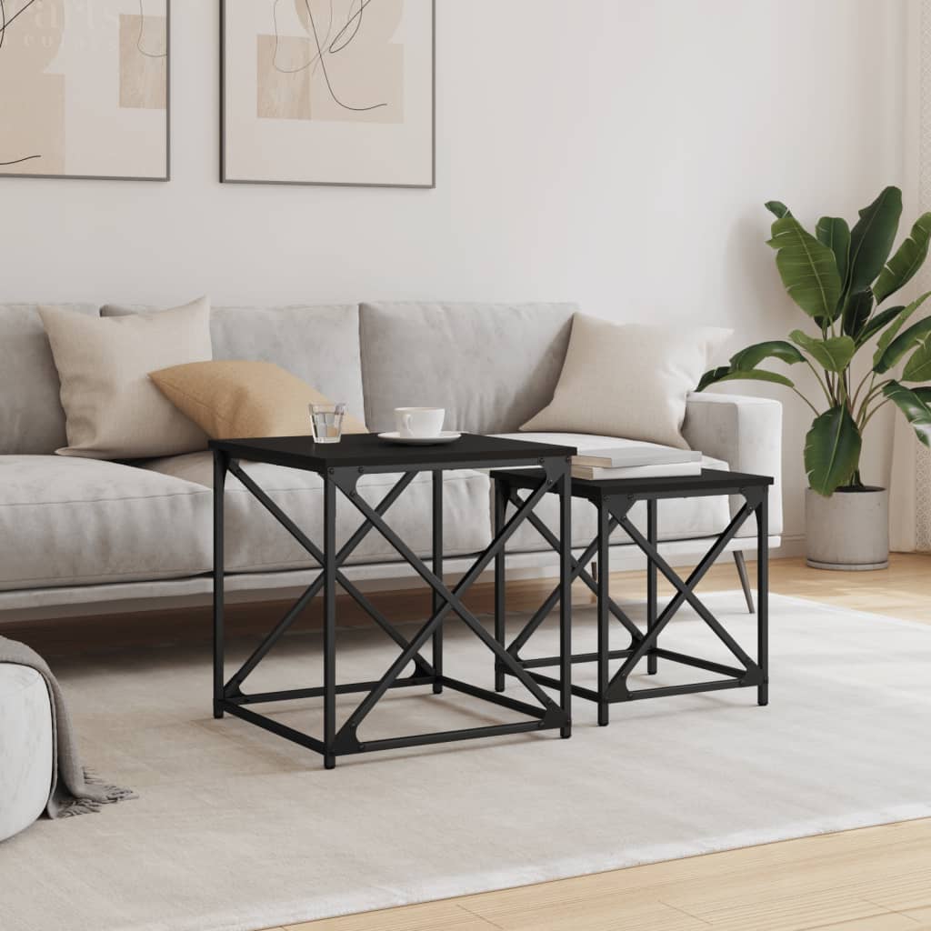 Tables basses gigognes 2 pcs noir bois d'ingénierie - XIOS