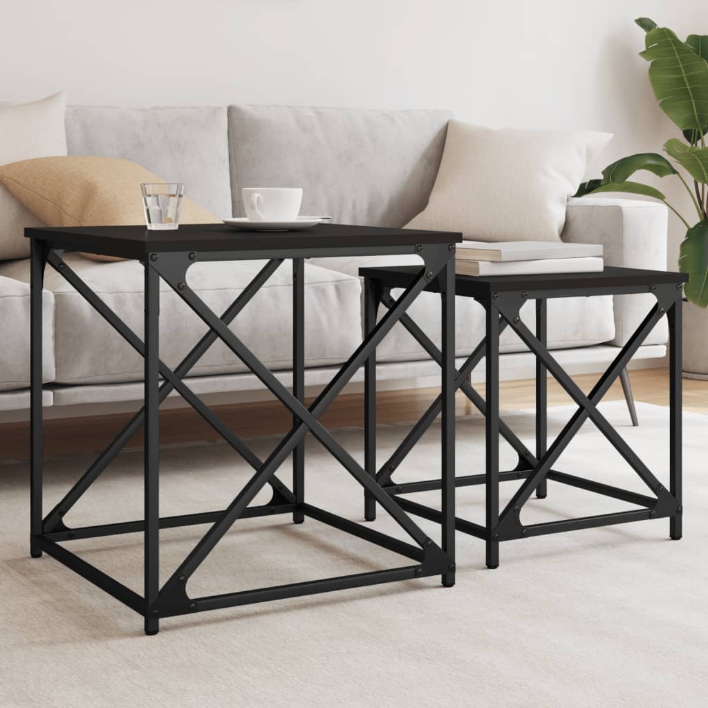 Tables basses gigognes 2 pcs noir bois d'ingénierie - XIOS