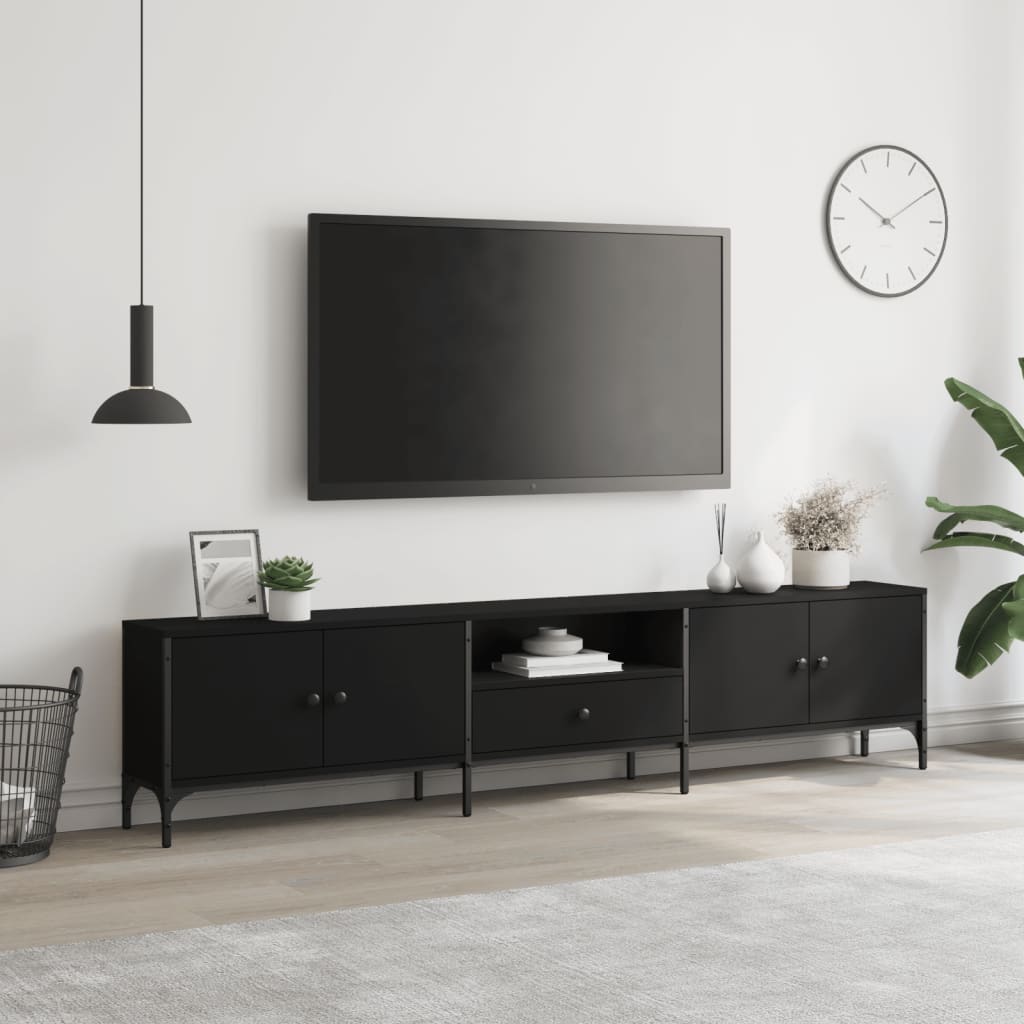 Meuble TV avec tiroir noir 200x25x44 cm bois d'ingénierie Meubles TV vidaXL   