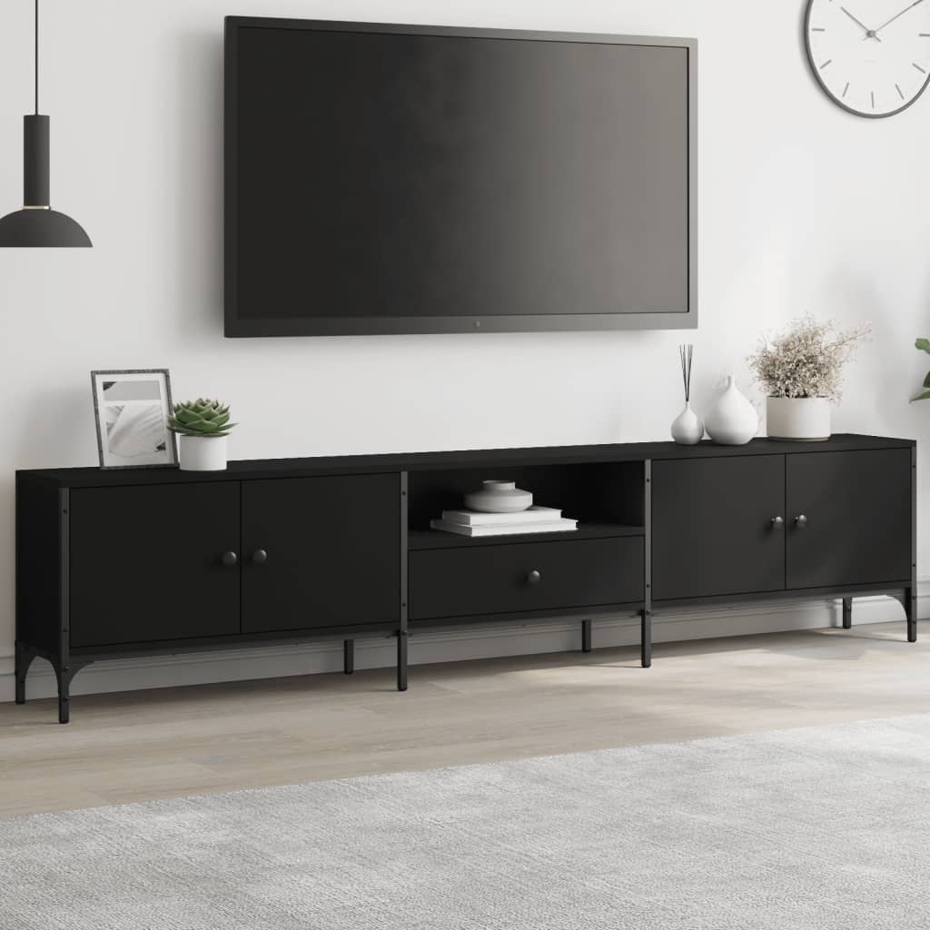 Meuble TV avec tiroir noir 200x25x44 cm bois d'ingénierie Meubles TV vidaXL   