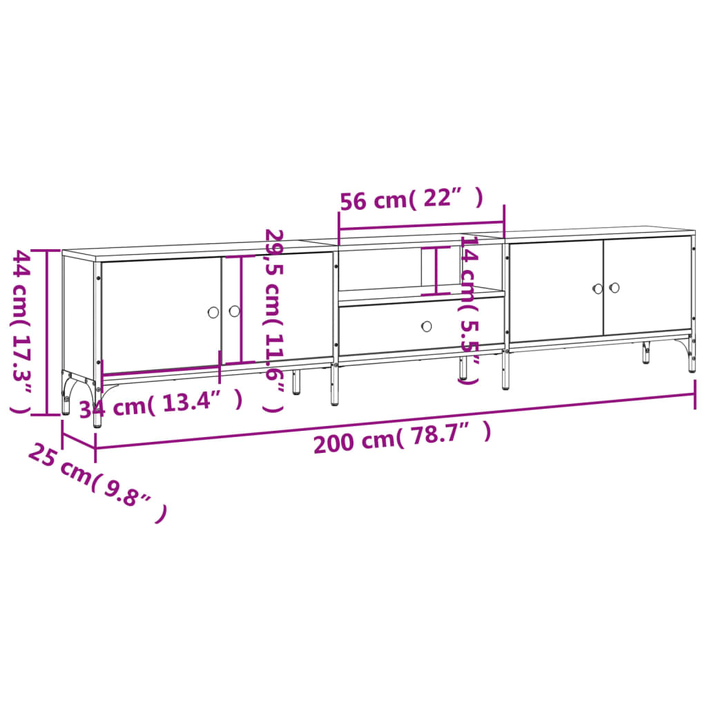Meuble TV à tiroir chêne fumé 200x25x44 cm bois d'ingénierie Meubles TV vidaXL