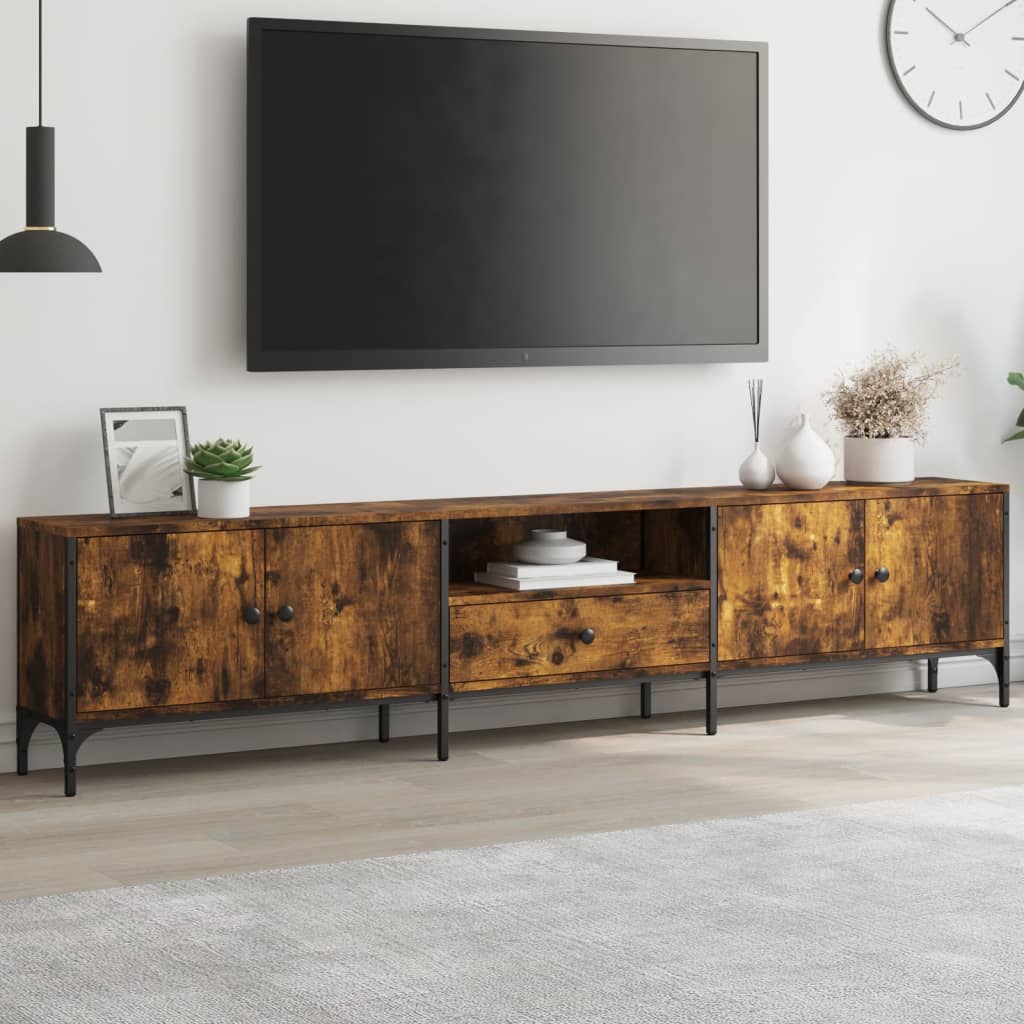 Meuble TV à tiroir chêne fumé 200x25x44 cm bois d'ingénierie Meubles TV vidaXL