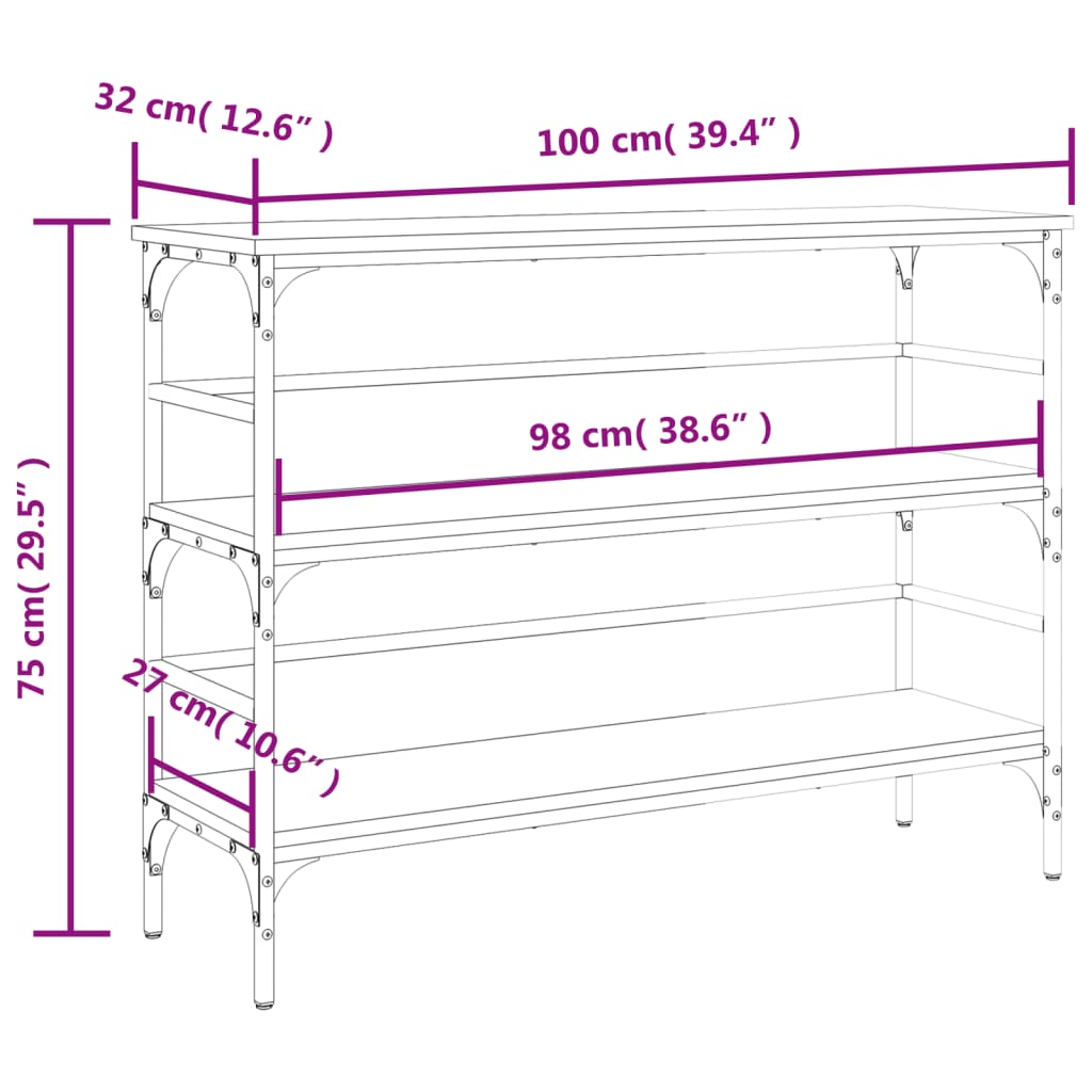 Table console chêne sonoma 100x32x75 cm bois d'ingénierie Tables d'appoint vidaXL