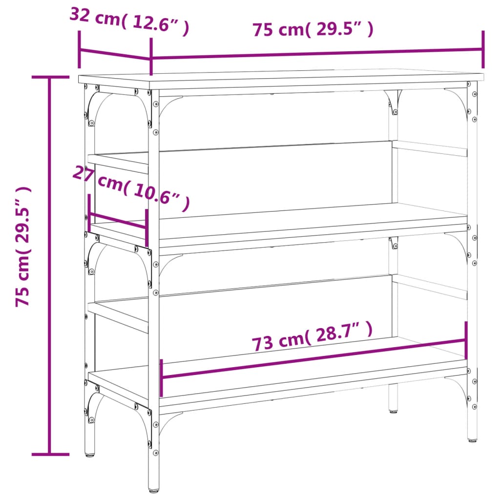Table console chêne fumé 75x32x75 cm bois d'ingénierie - XIOS