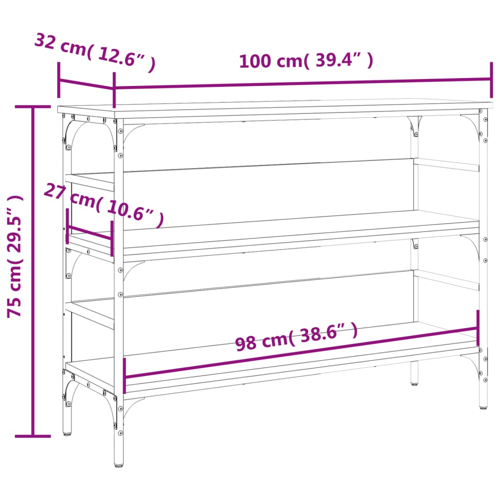 Table console chêne sonoma 100x32x75 cm bois d'ingénierie - XIOS