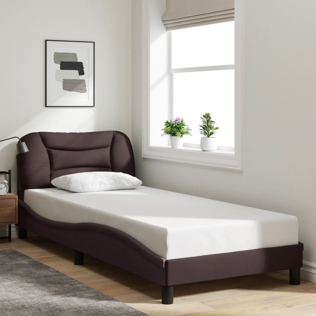 Cadre de lit sans matelas marron foncé 90x190 cm tissu - XIOS