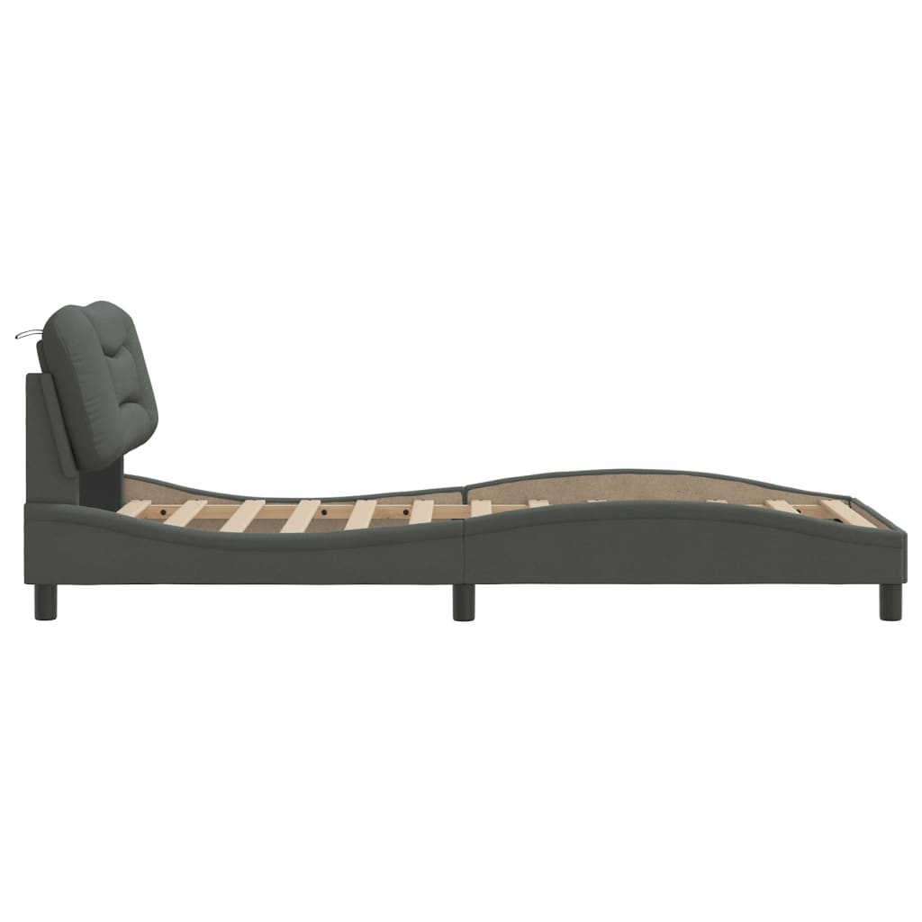 Cadre de lit sans matelas gris foncé 90x200 cm tissu - XIOS