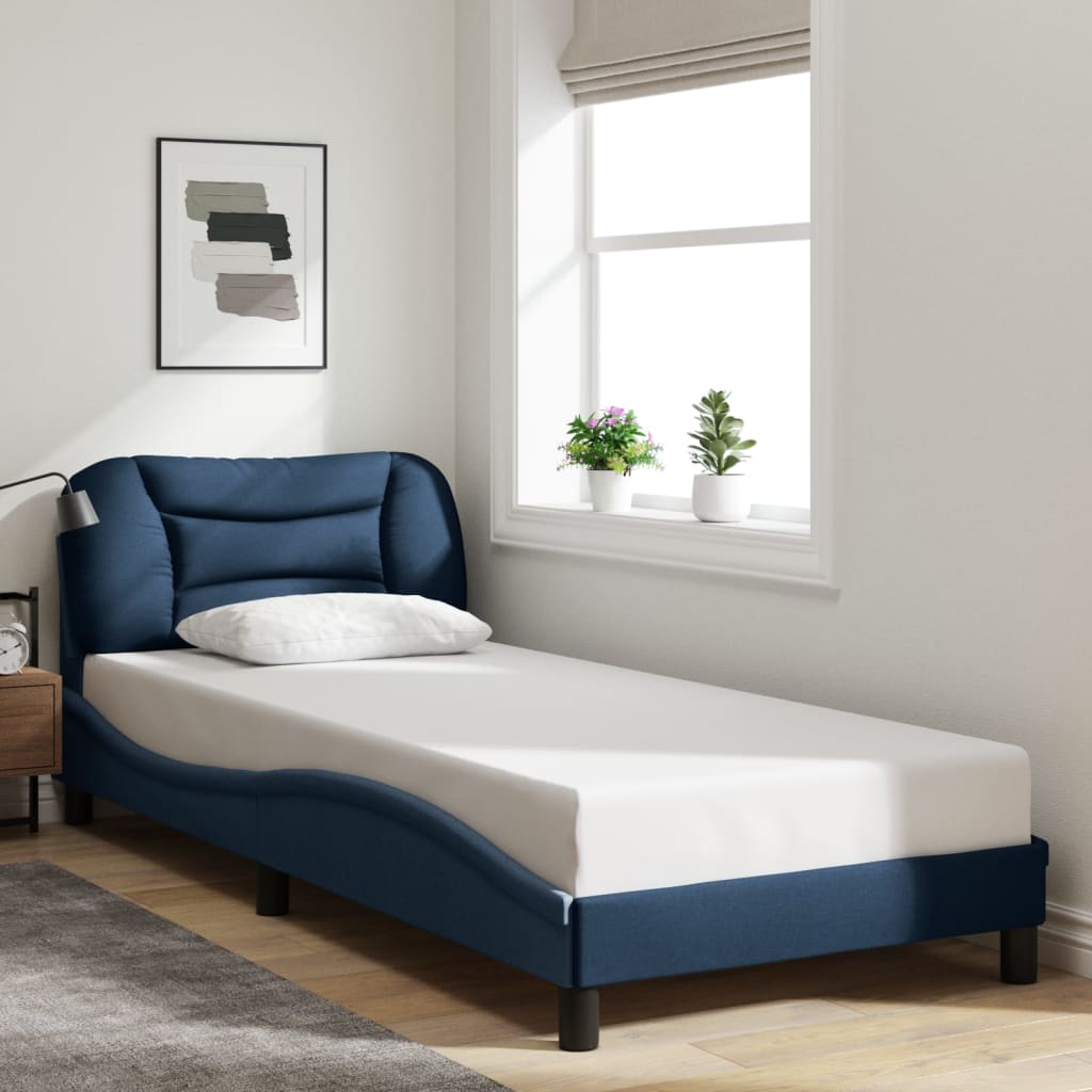 Cadre de lit sans matelas bleu 90x200 cm tissu - XIOS
