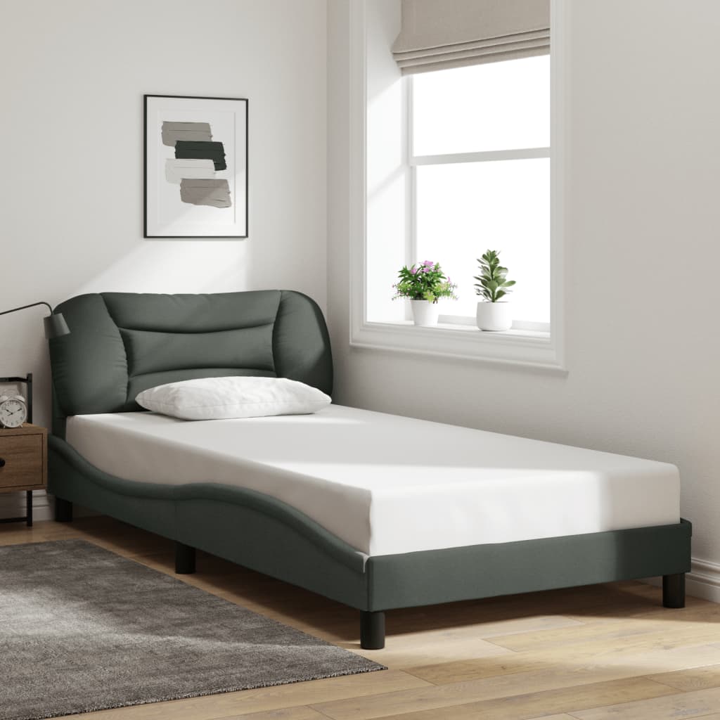 Cadre de lit sans matelas gris foncé 100x200 cm tissu - XIOS