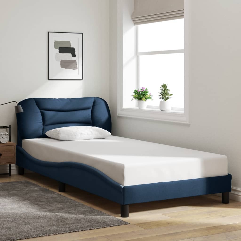 Cadre de lit sans matelas bleu 100x200 cm tissu - XIOS