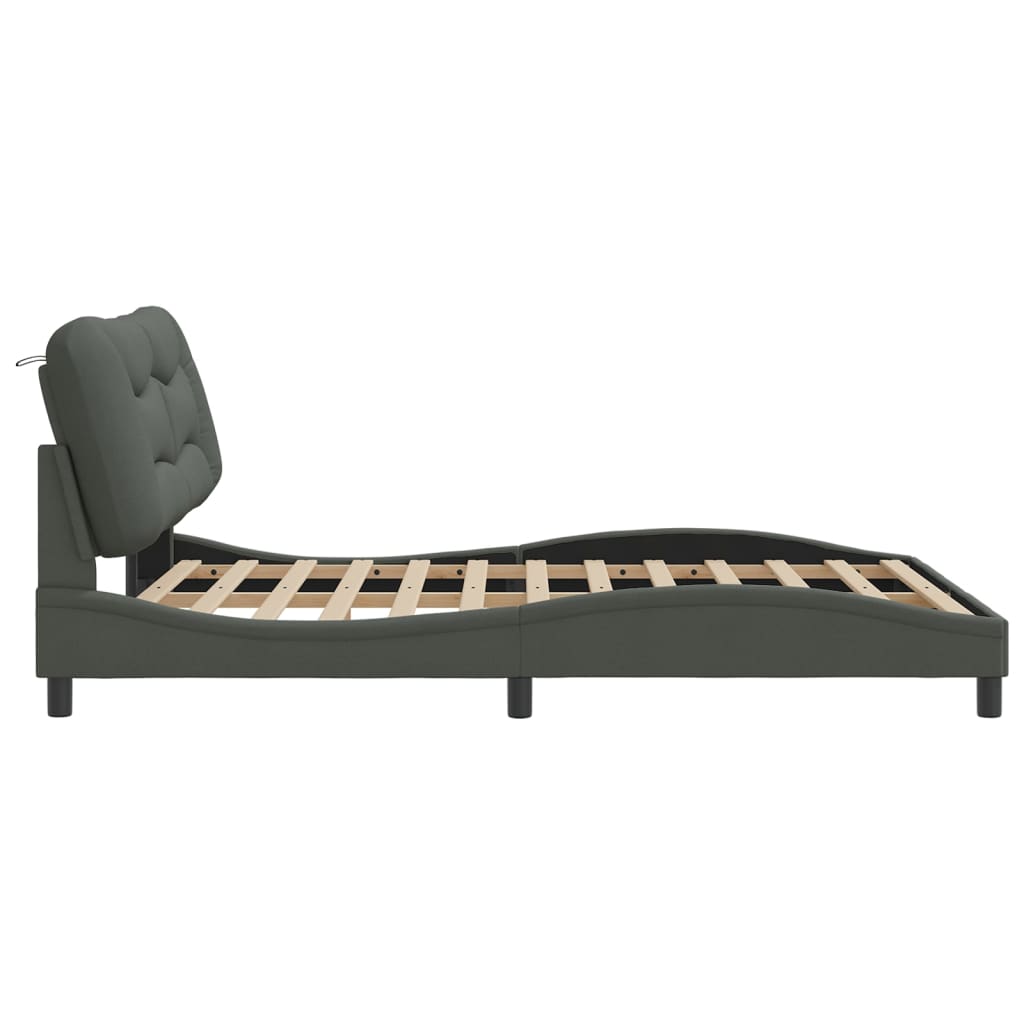 Cadre de lit sans matelas gris foncé 160x200 cm tissu - XIOS