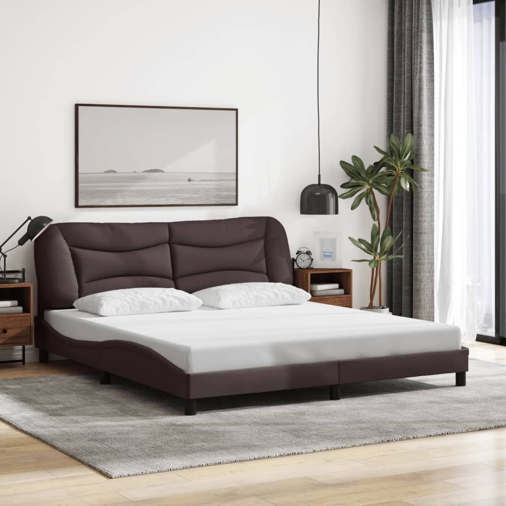 Cadre de lit sans matelas marron foncé 180x200 cm tissu - XIOS
