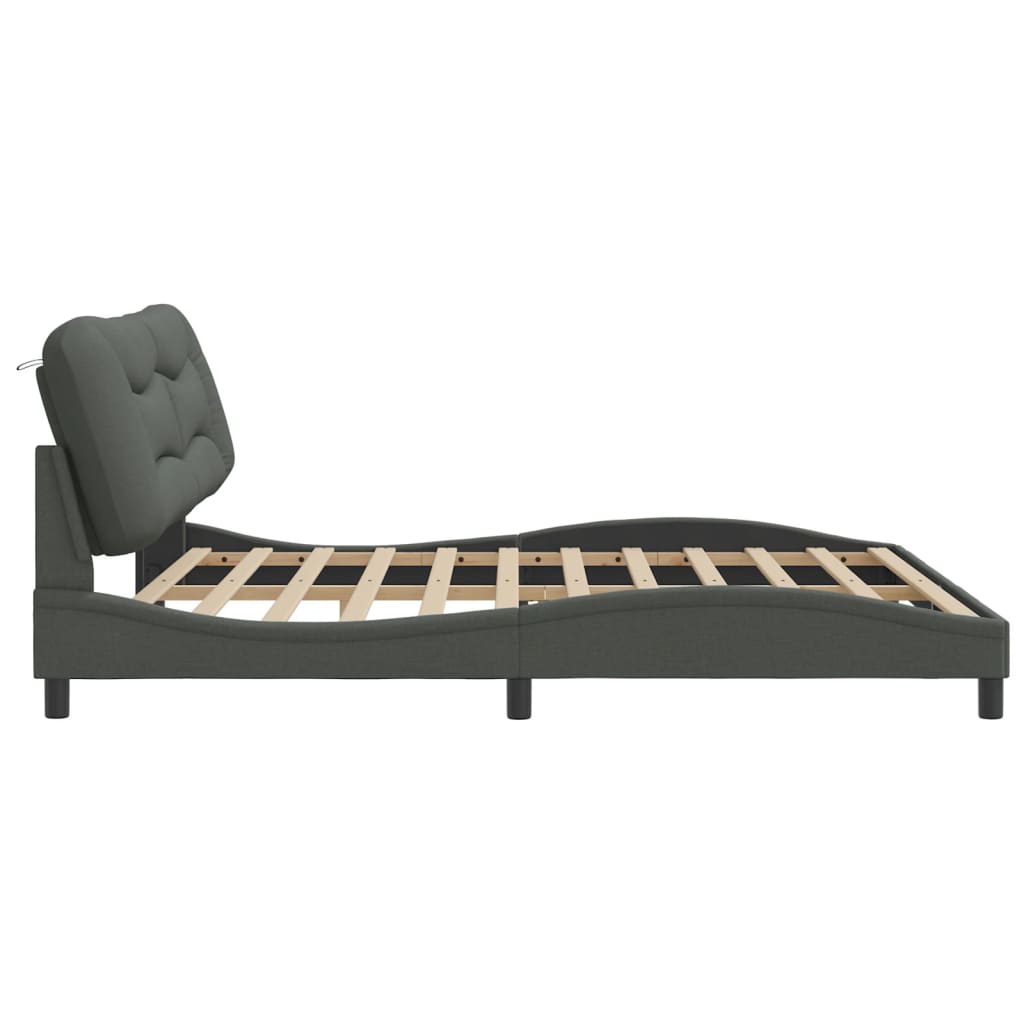 Cadre de lit sans matelas gris foncé 200x200 cm tissu - XIOS
