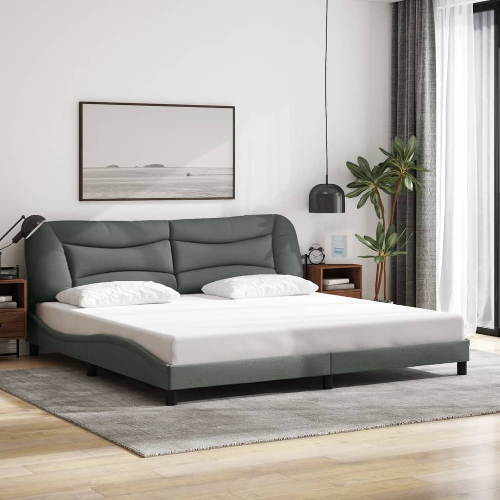 Cadre de lit sans matelas gris foncé 200x200 cm tissu - XIOS