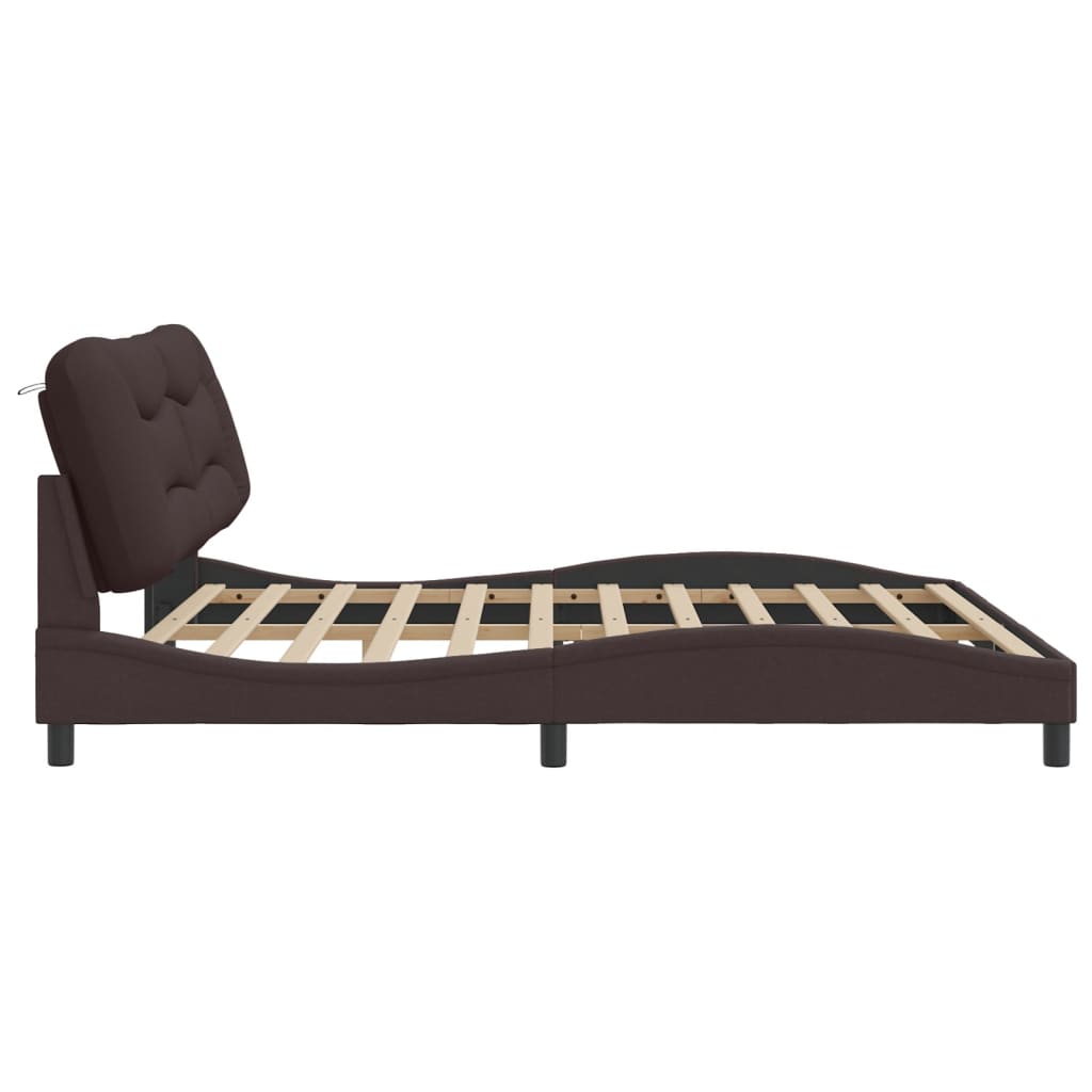 Cadre de lit sans matelas marron foncé 200x200 cm tissu - XIOS