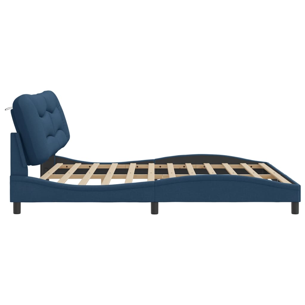 Cadre de lit sans matelas bleu 200x200 cm tissu - XIOS