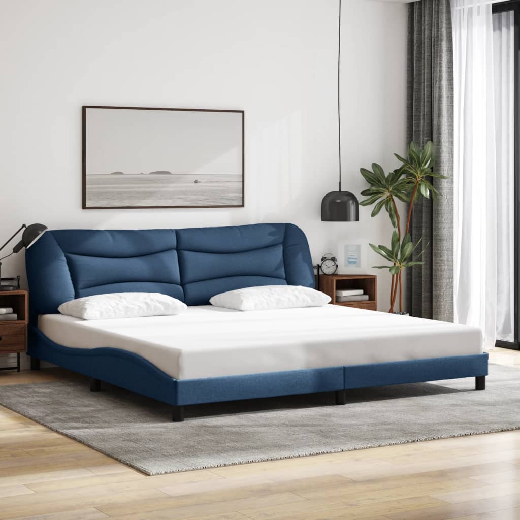 Cadre de lit sans matelas bleu 200x200 cm tissu - XIOS