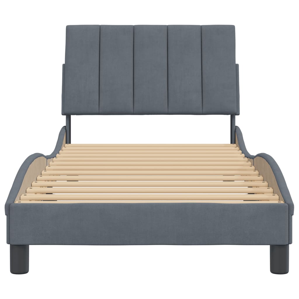 Cadre de lit sans matelas gris foncé 90x190 cm velours - XIOS