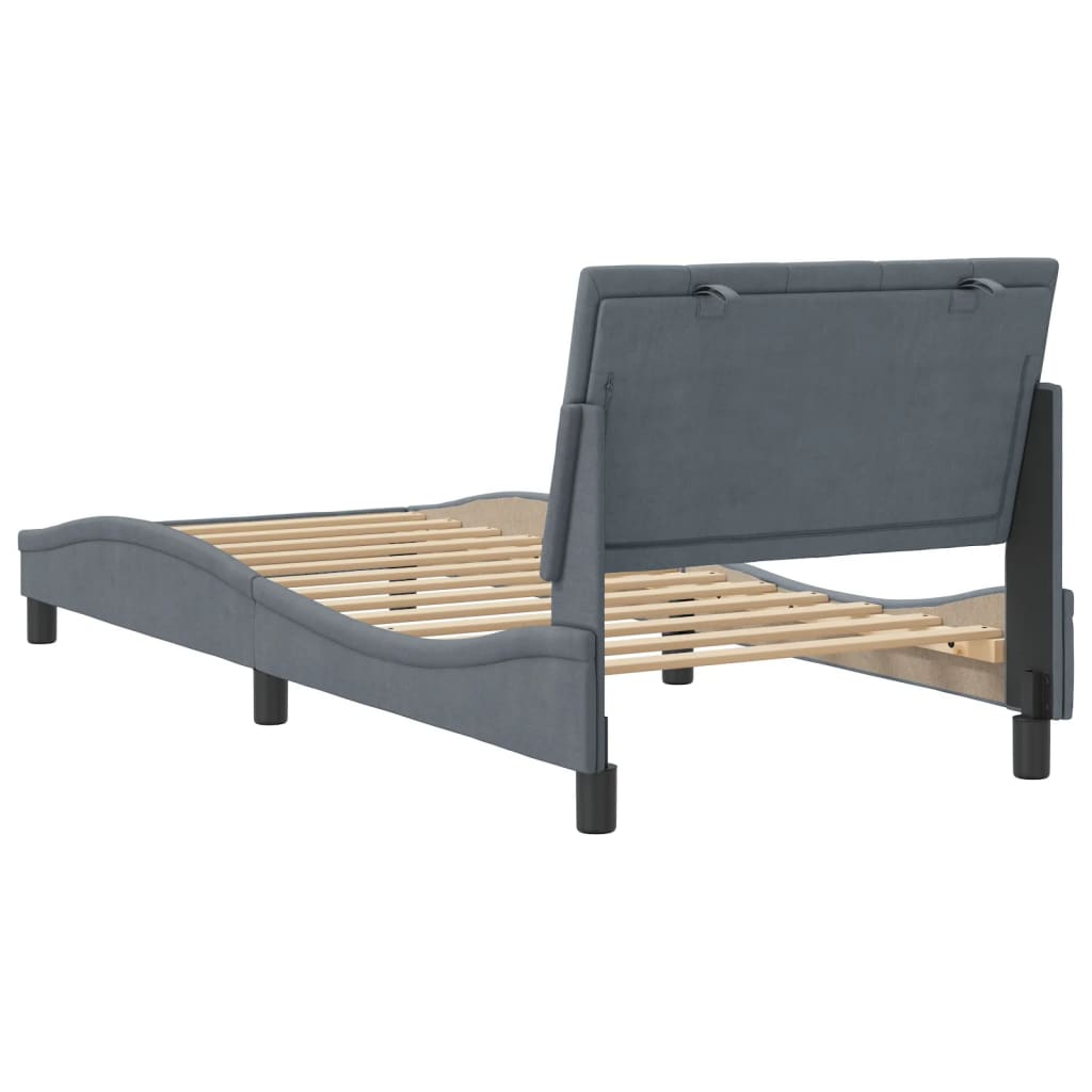 Cadre de lit sans matelas gris foncé 90x190 cm velours - XIOS