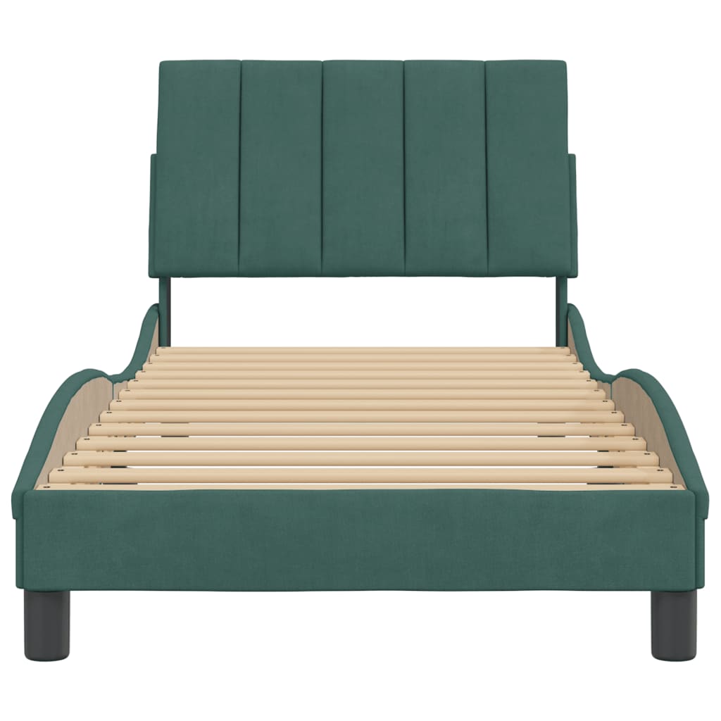 Cadre de lit sans matelas Hanko vert foncé 90x190 cm velours - XIOS