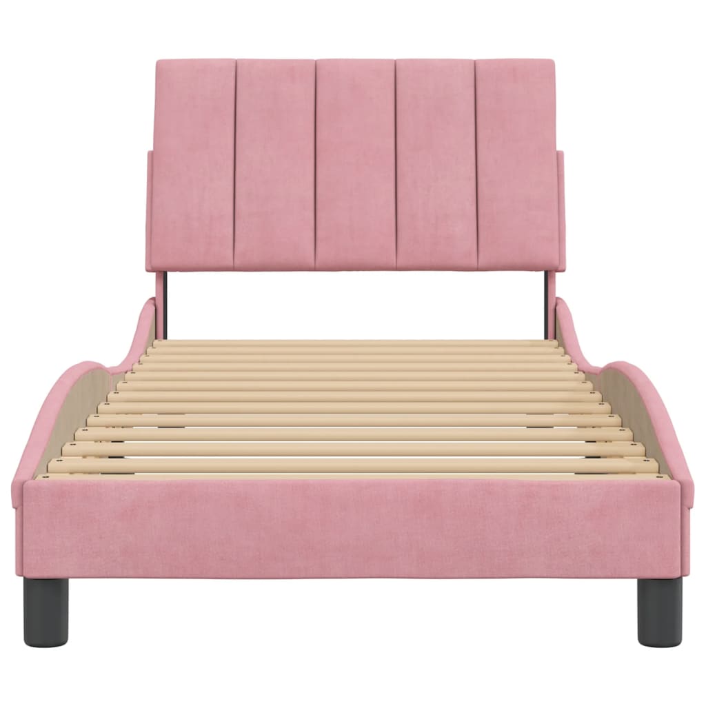 Cadre de lit sans matelas Hanko rose 90x190 cm velours - XIOS