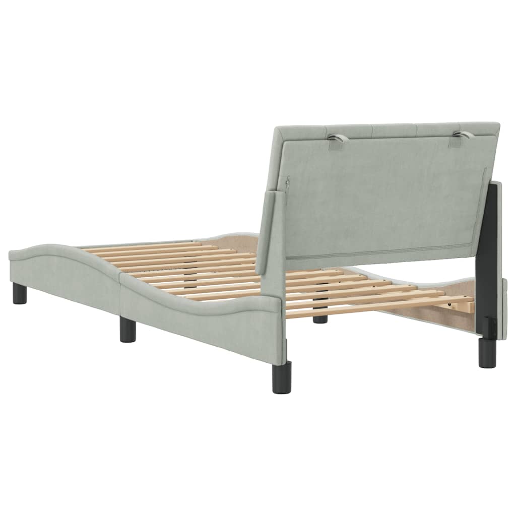 Cadre de lit sans matelas gris clair 90x200 cm velours - XIOS