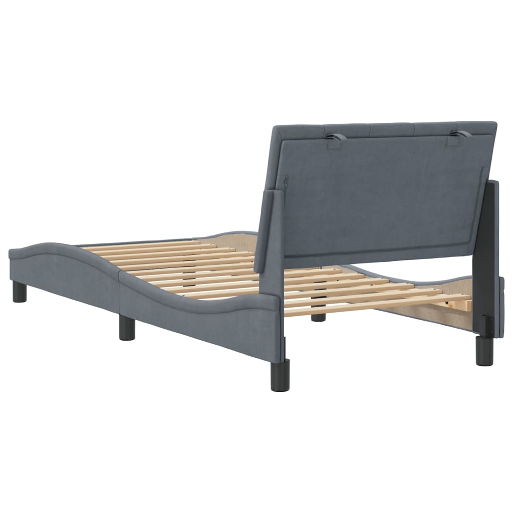 Cadre de lit sans matelas gris foncé 90x200 cm velours - XIOS