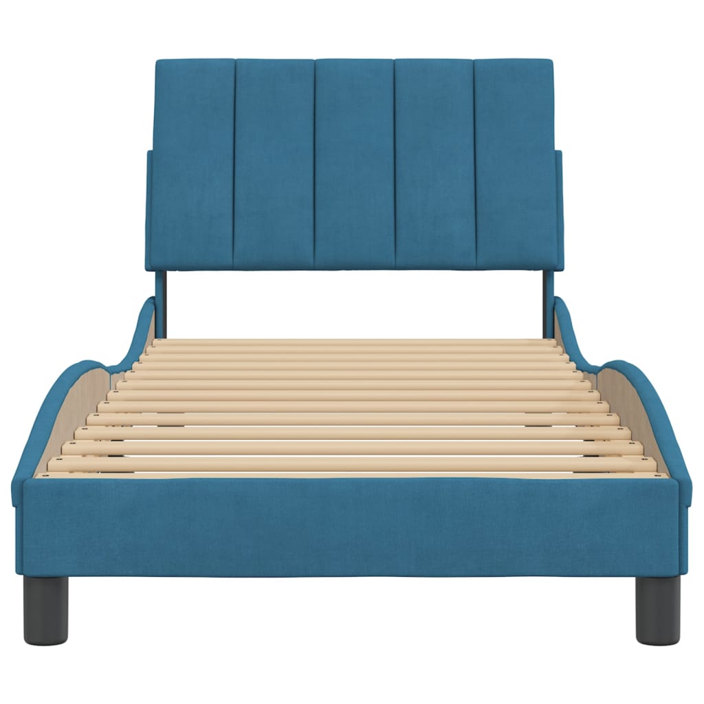 Cadre de lit sans matelas Hanko bleu 90x200 cm velours - XIOS