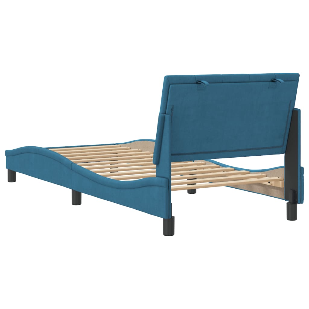 Cadre de lit sans matelas Hanko bleu 90x200 cm velours - XIOS