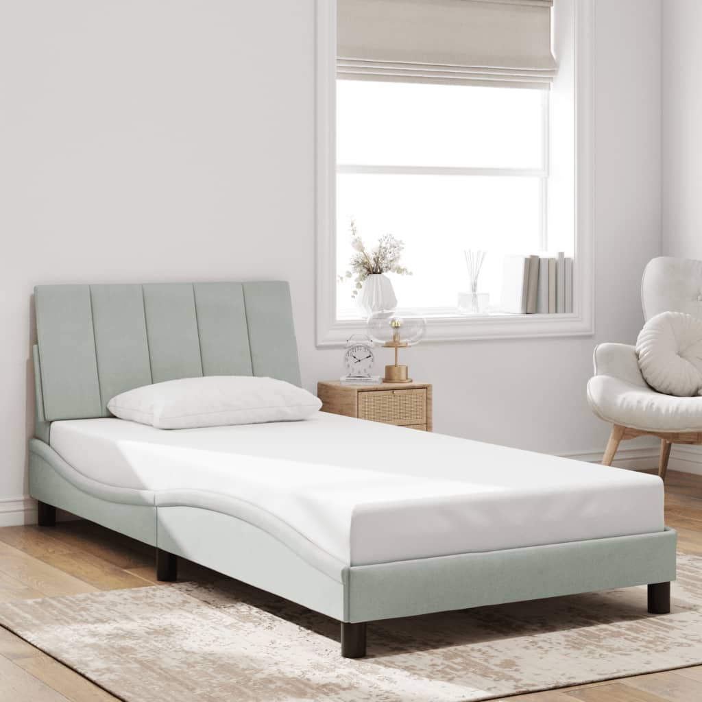 Cadre de lit sans matelas gris clair 100x200 cm velours - XIOS