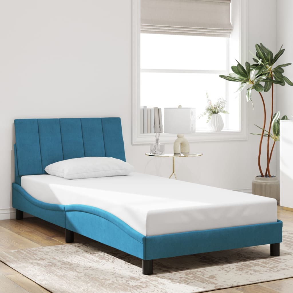 Cadre de lit sans matelas bleu 100x200 cm velours - XIOS