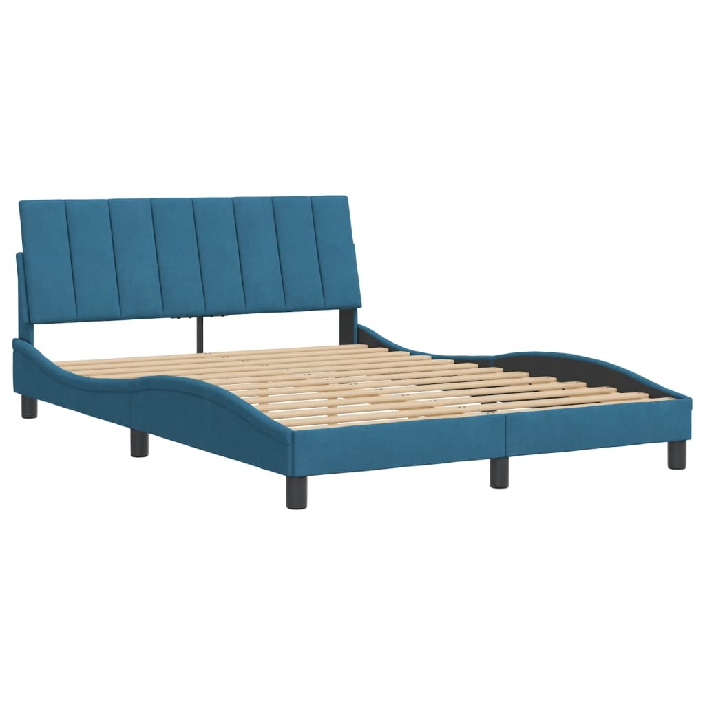 Cadre de lit sans matelas Hanko bleu 140x190 cm velours - XIOS