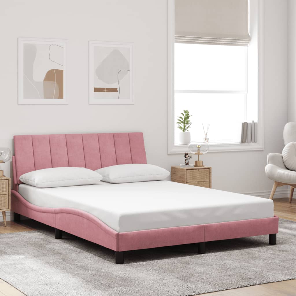 Cadre de lit sans matelas Hanko rose 140x190 cm velours - XIOS