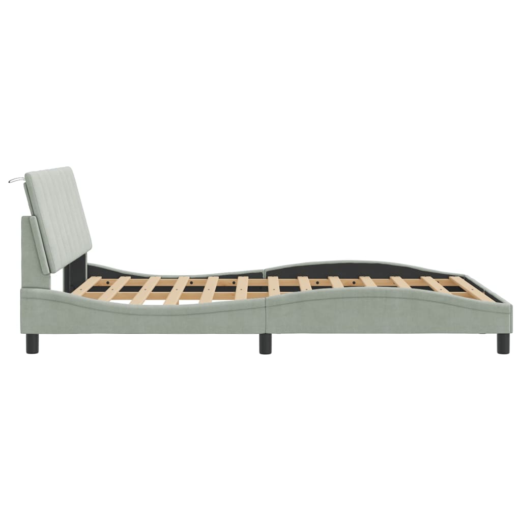 Cadre de lit sans matelas gris clair 140x200 cm velours - XIOS