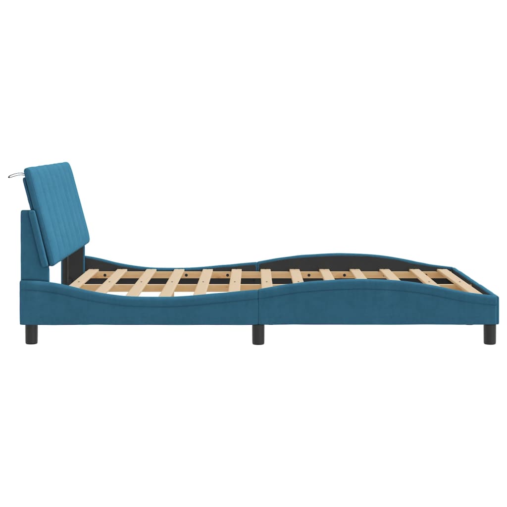 Cadre de lit sans matelas bleu 140x200 cm velours - XIOS