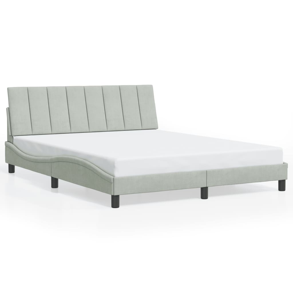 Cadre de lit sans matelas gris clair 160x200 cm velours - XIOS
