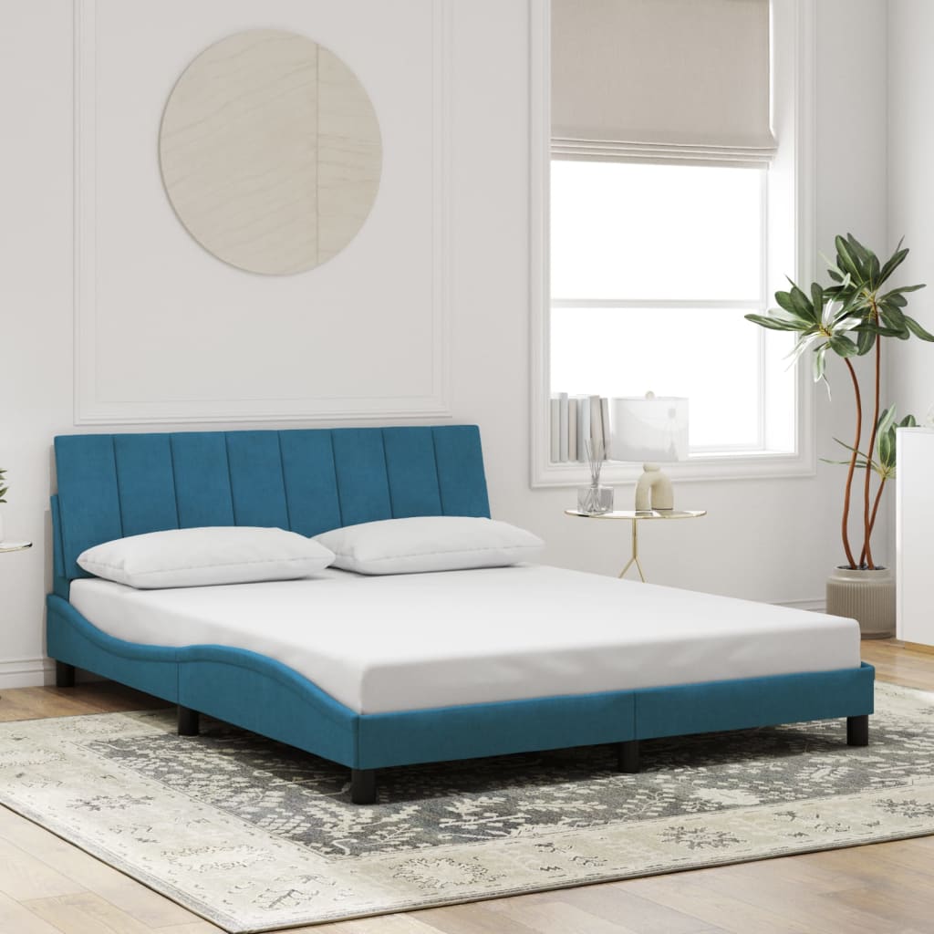 Cadre de lit sans matelas bleu 160x200 cm velours - XIOS