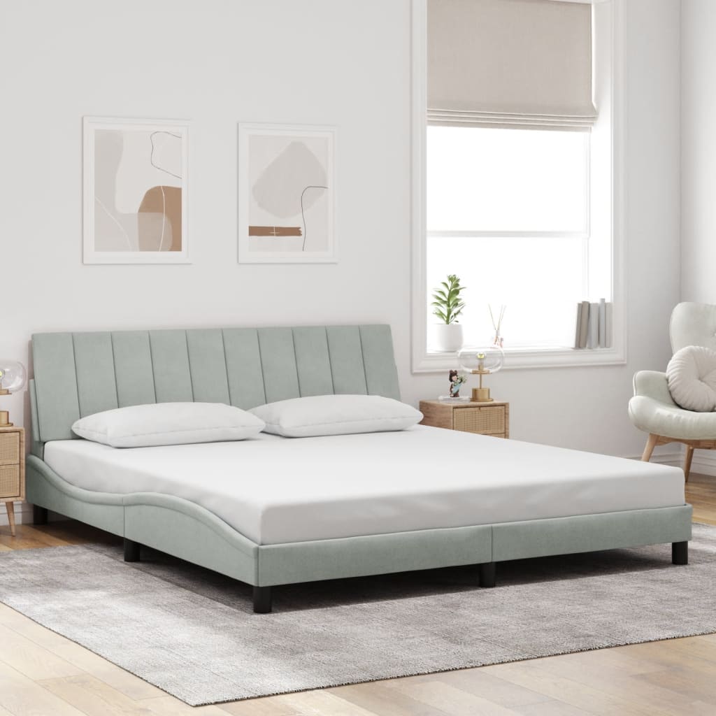 Cadre de lit sans matelas gris clair 180x200 cm velours - XIOS