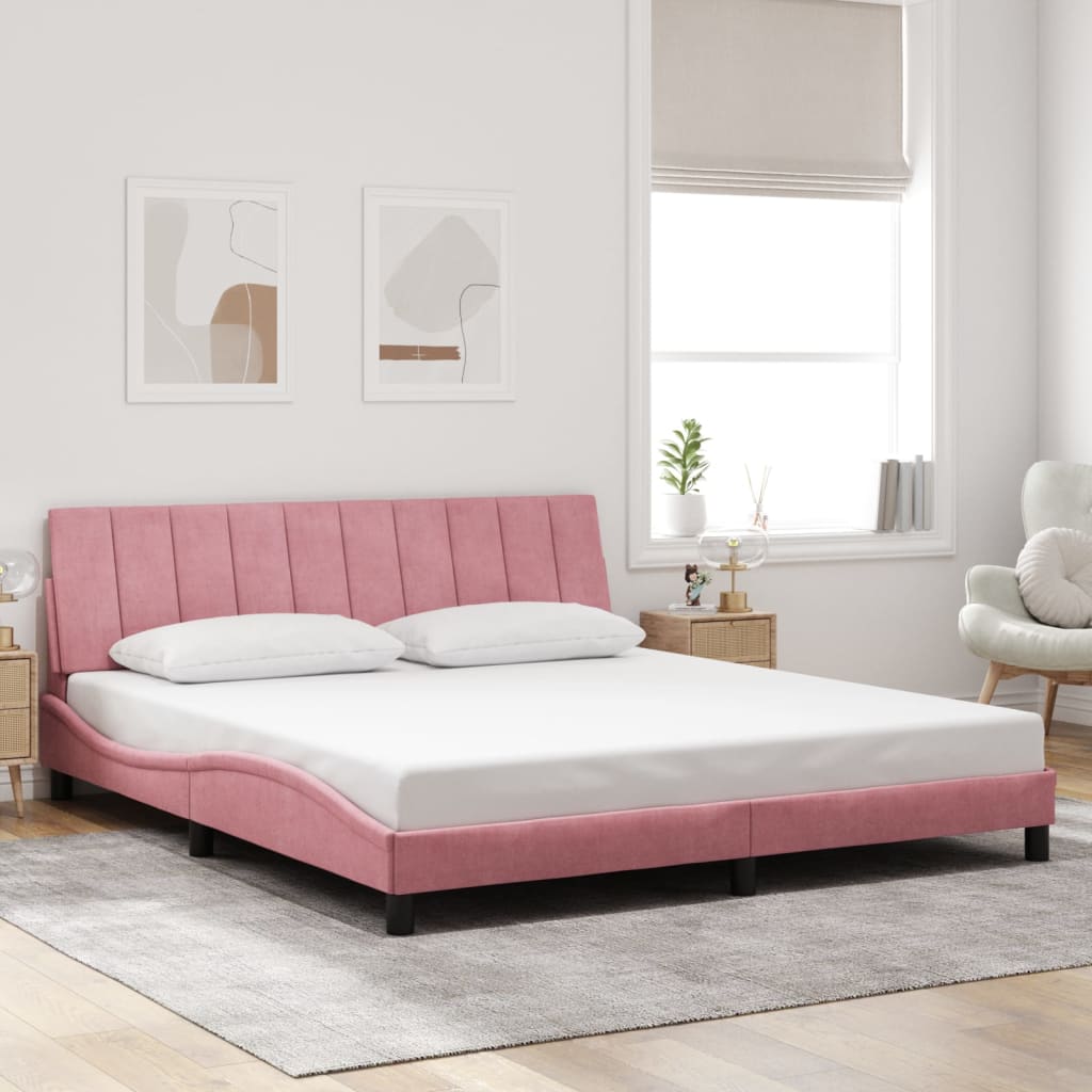 Cadre de lit sans matelas rose 180x200 cm velours - XIOS