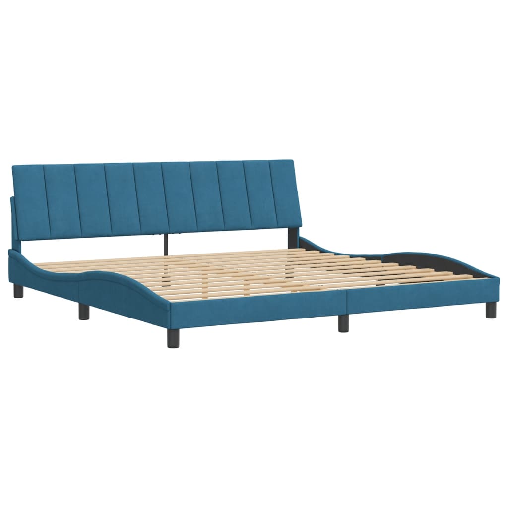 Cadre de lit sans matelas Hanko bleu 200x200 cm velours - XIOS