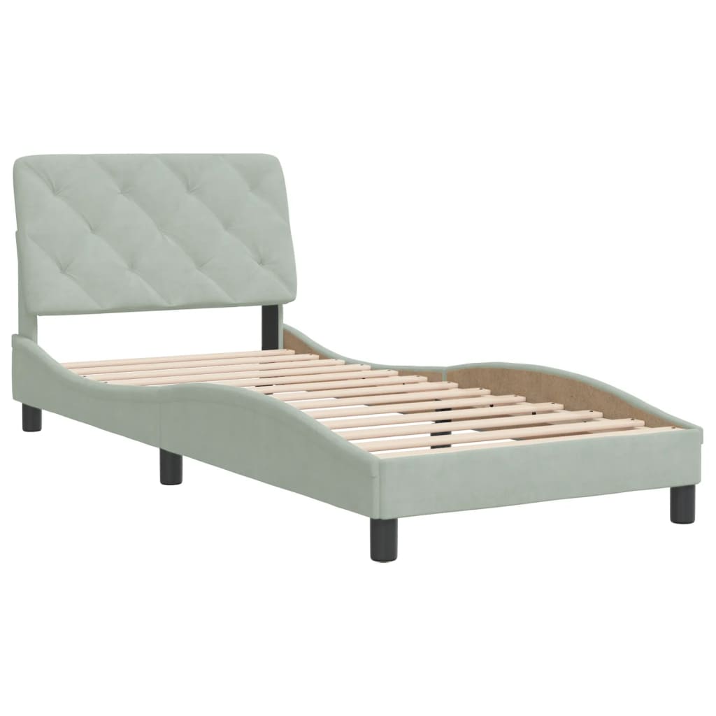 Cadre de lit sans matelas gris clair 90x190 cm velours - XIOS