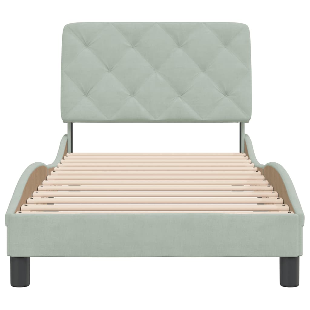 Cadre de lit sans matelas gris clair 90x190 cm velours - XIOS