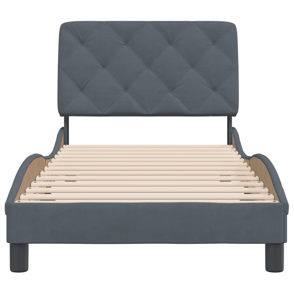Cadre de lit sans matelas gris foncé 90x190 cm velours - XIOS