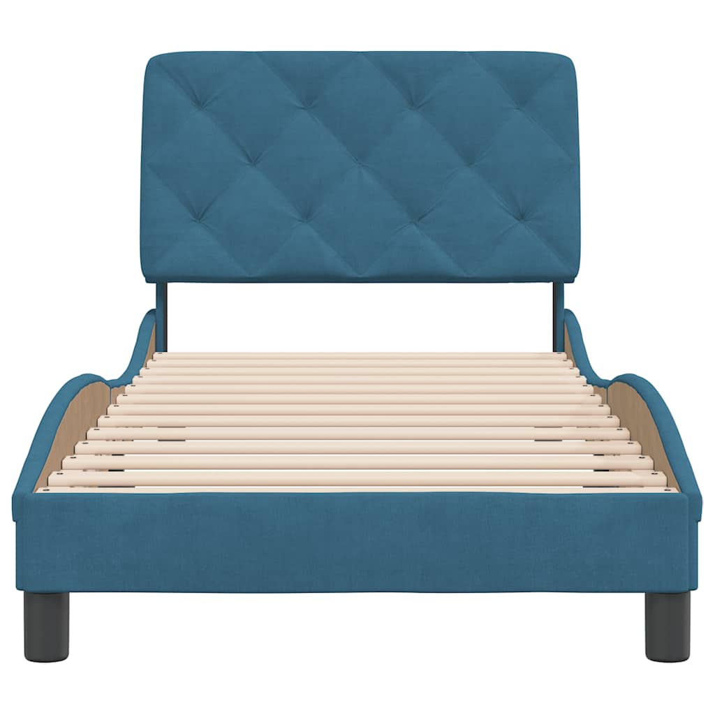 Cadre de lit sans matelas bleu 90x190 cm velours - XIOS